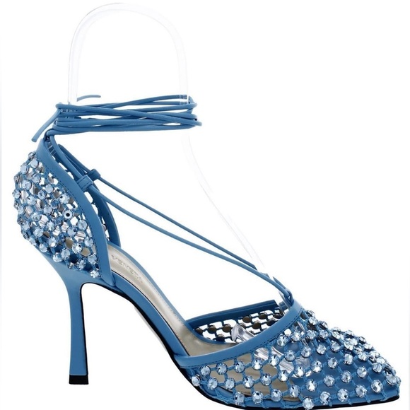 Bottega Veneta Women’s Size 36M (US size 6) Blue Sparkle Stretch Lace-Up Heels - Picture 2 of 6